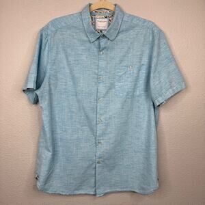 Denim & Flower RS Blue Short Sleeve Button Down Shirt Men’s XL Floral Trim